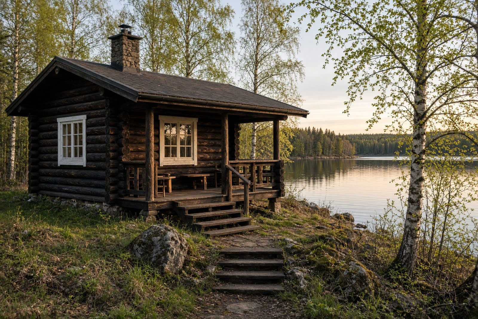 Hirsinen rantasauna keväällä